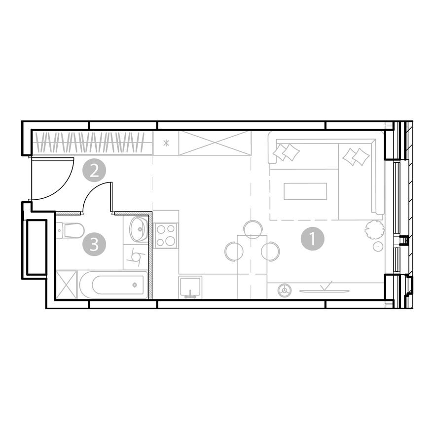 Планировка — 1к. апартаменты, 31.6 м²