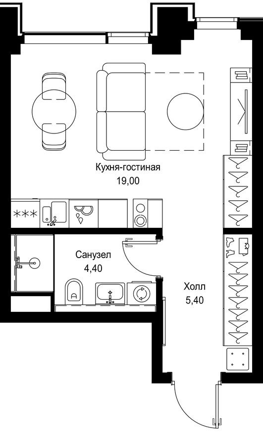 Планировка — Студия-квартира, 28.8 м²