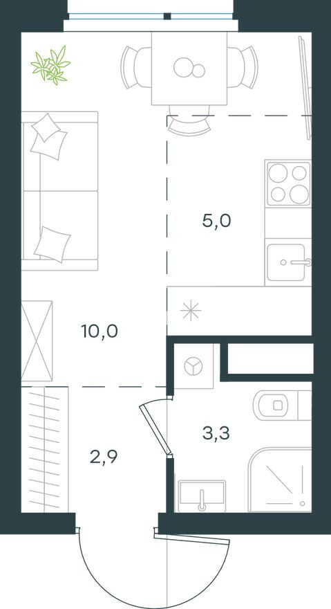 Планировка — Студия-квартира, 21.2 м²