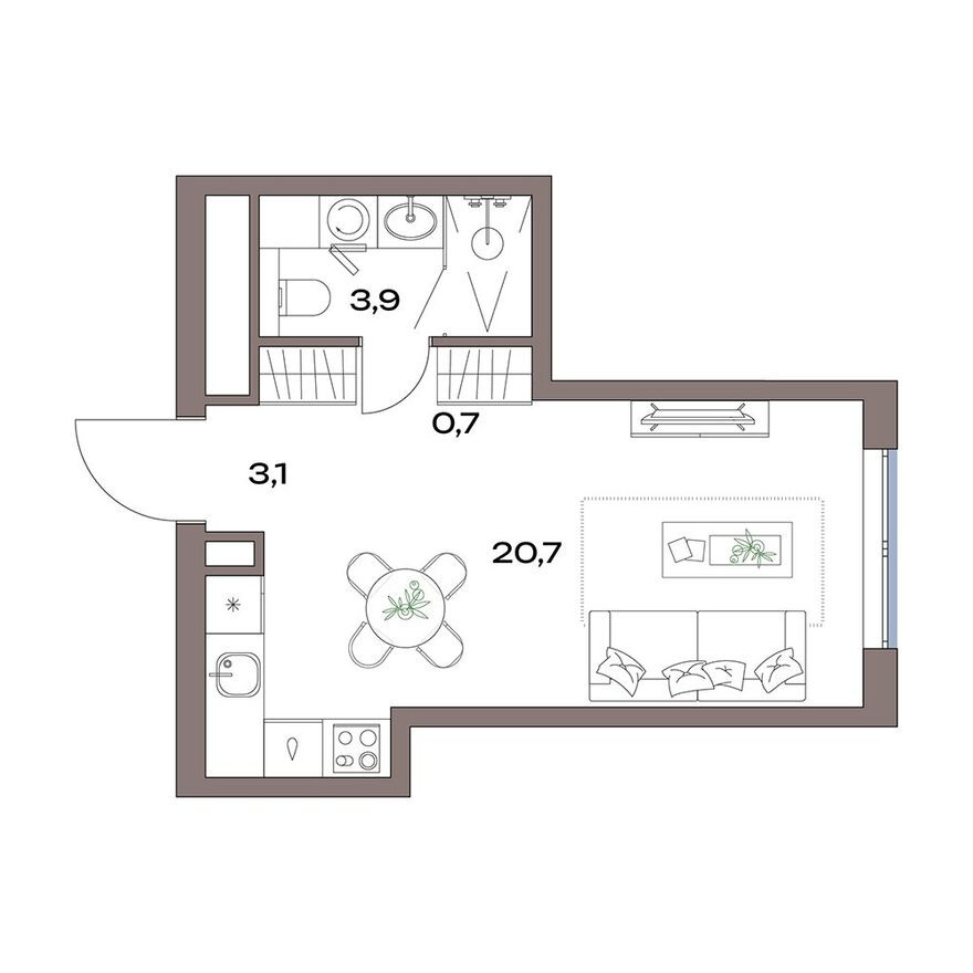 Планировка — Студия-квартира, 28.4 м²