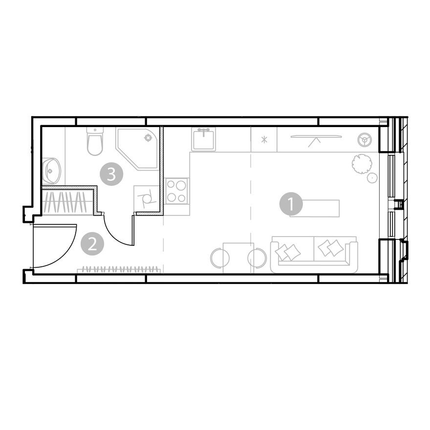 Планировка — 1к. апартаменты, 26.2 м²