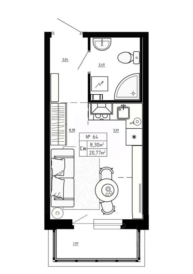 1к. квартира, 20.8 м²