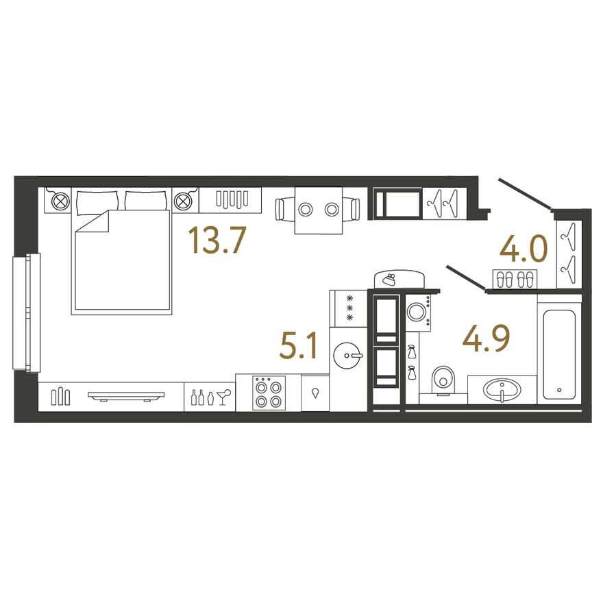 Планировка — Студия-квартира, 27.7 м²
