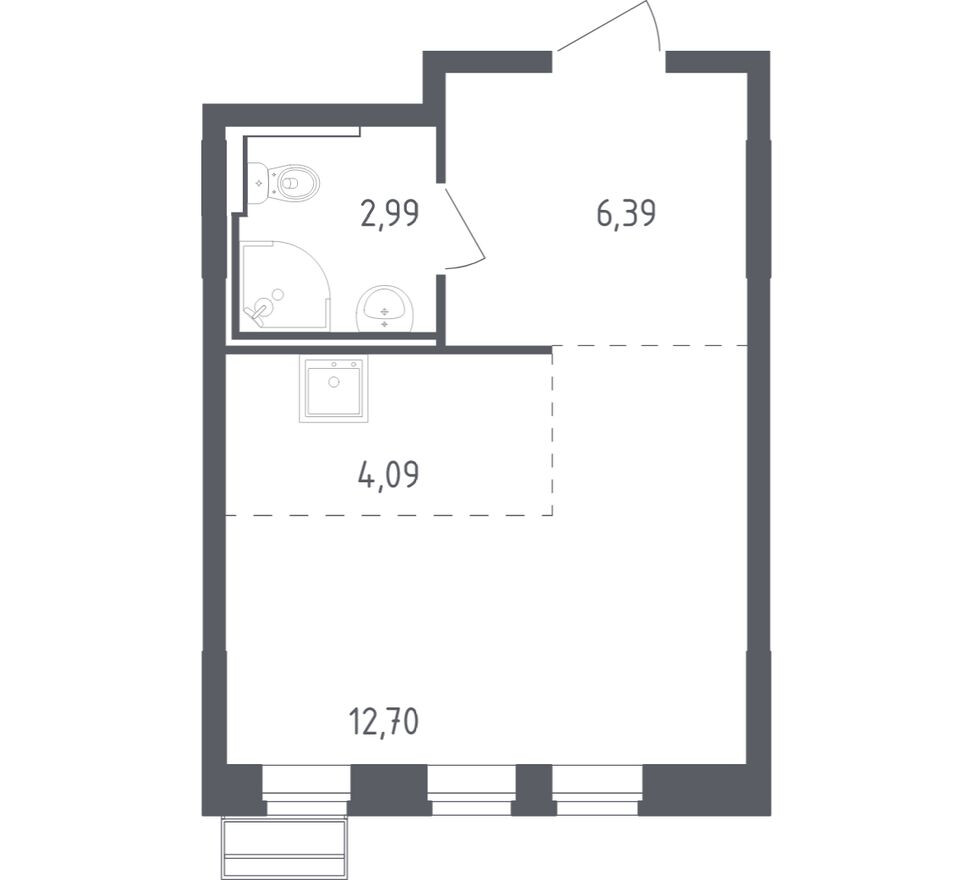 Студия-квартира, 26.2 м²