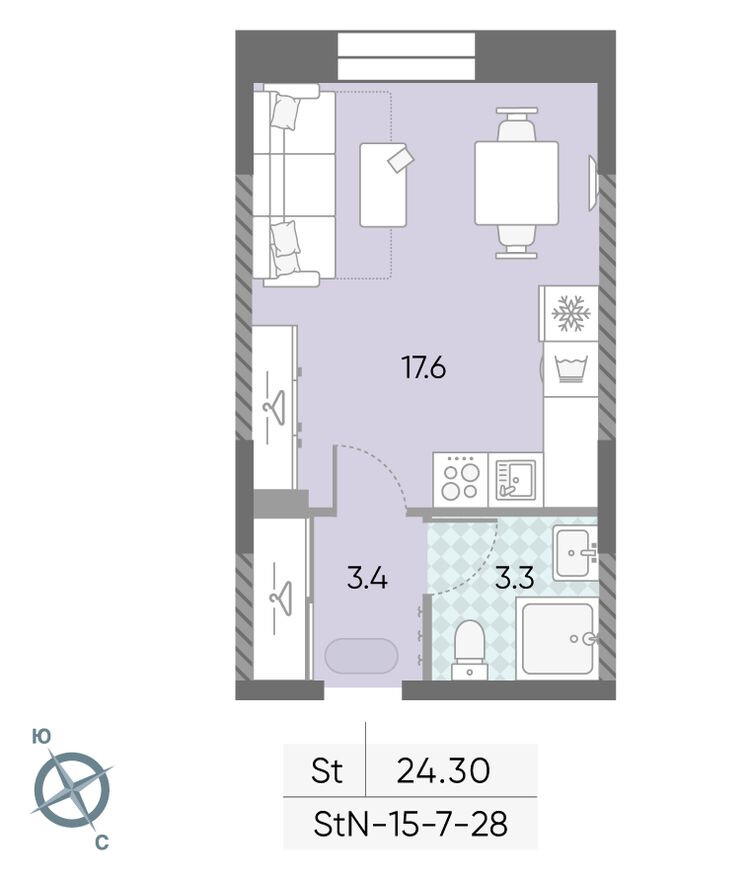 Планировка — Студия-квартира, 24.3 м²