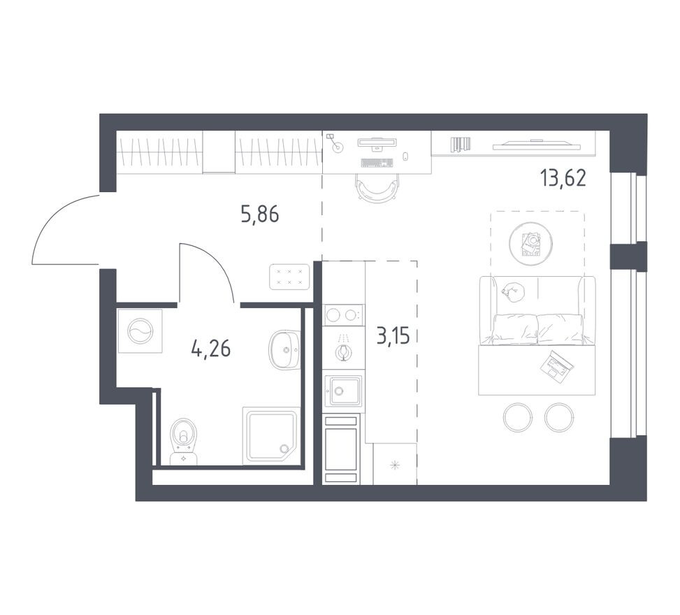 Студия-квартира, 26.9 м²