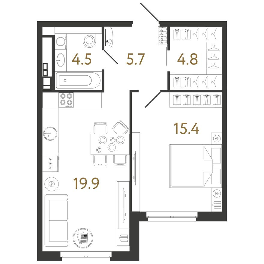 Планировка — 1к. квартира, 50.3 м²