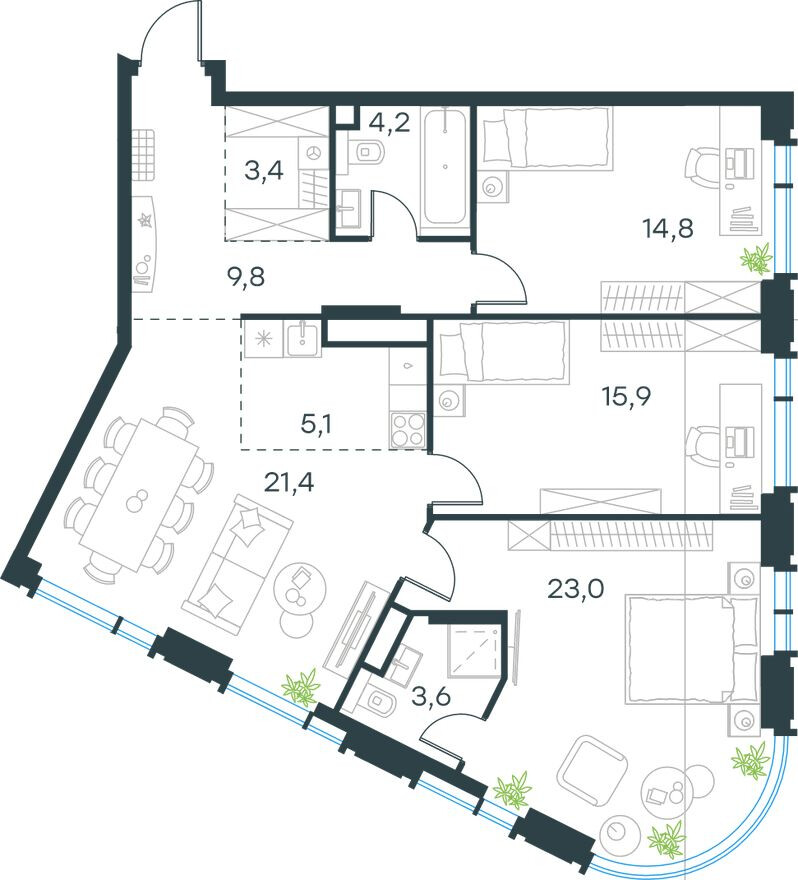 Планировка — 4к. квартира, 101.2 м²