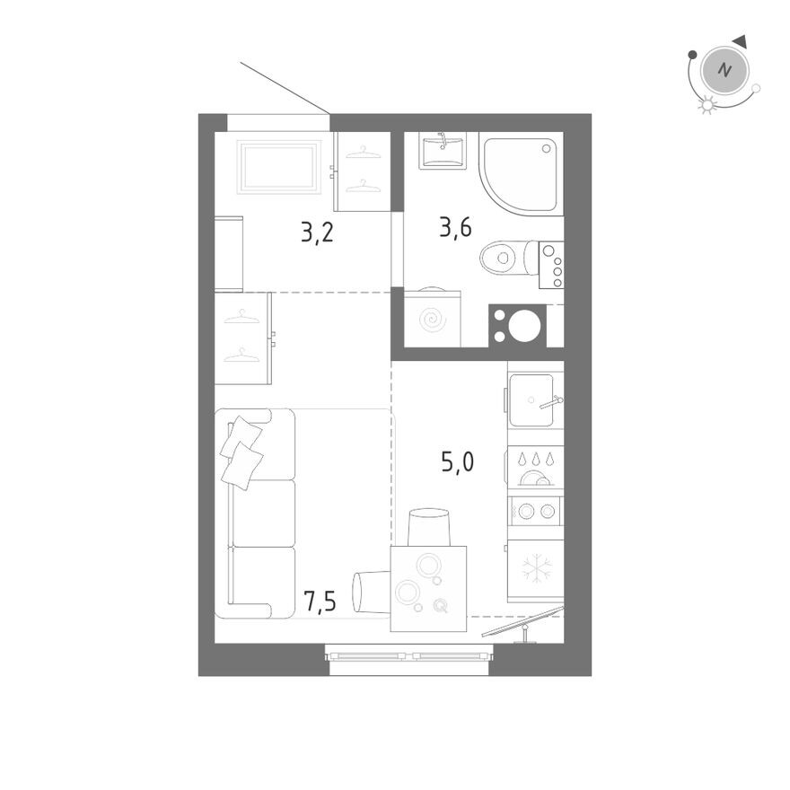 Планировка — Студия-квартира, 19.3 м²