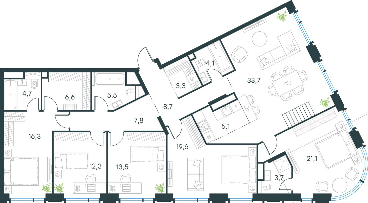 Планировка — 8к. квартира, 220.8 м²