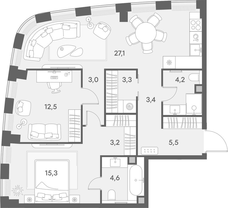 Планировка — 2к. квартира, 82.1 м²
