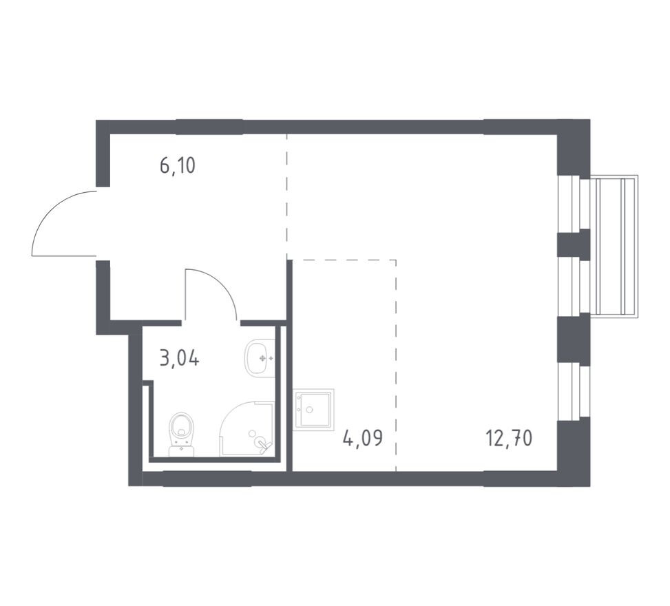 Студия-квартира, 25.7 м²