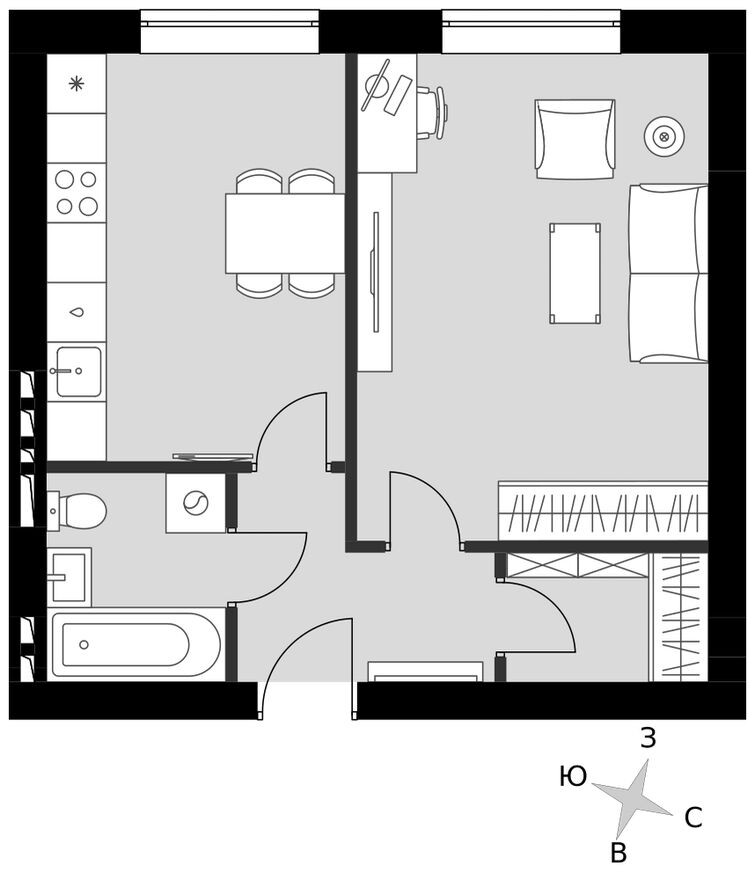 Планировка — 1к. квартира, 41.5 м²