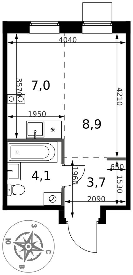 Планировка — Студия-квартира, 23.7 м²