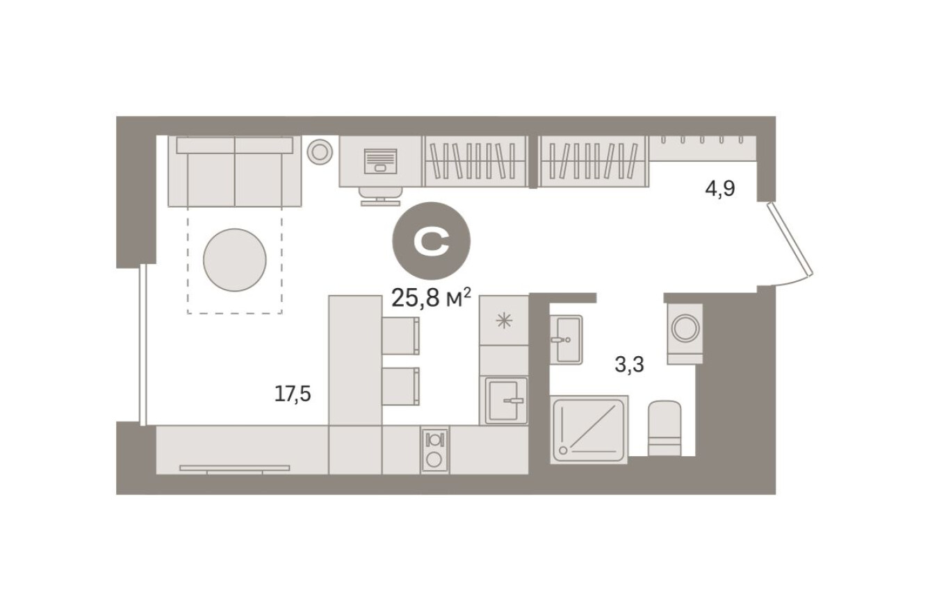Студия-квартира, 25.8 м²