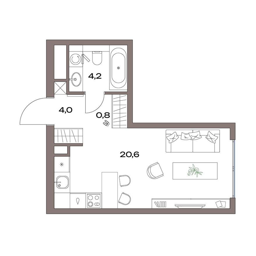 Планировка — Студия-квартира, 29.6 м²
