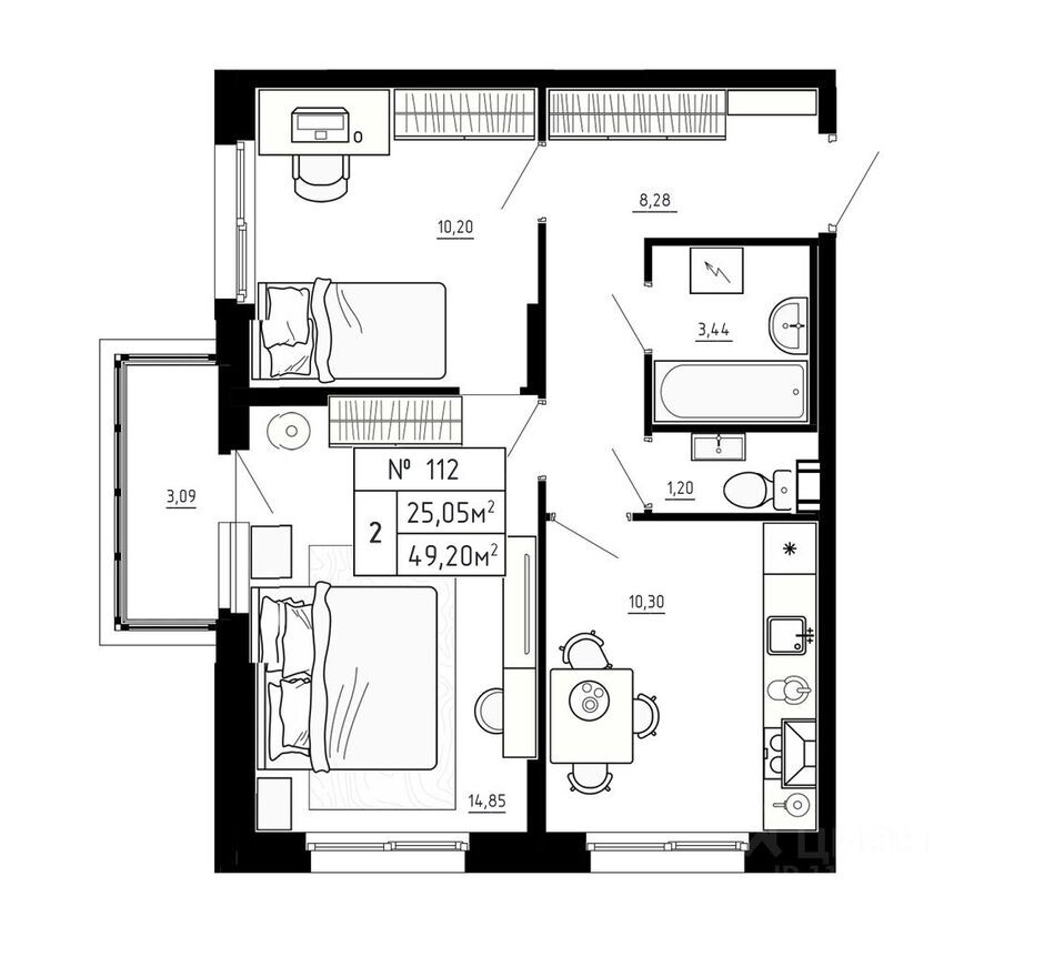 2к. квартира, 49.2 м²