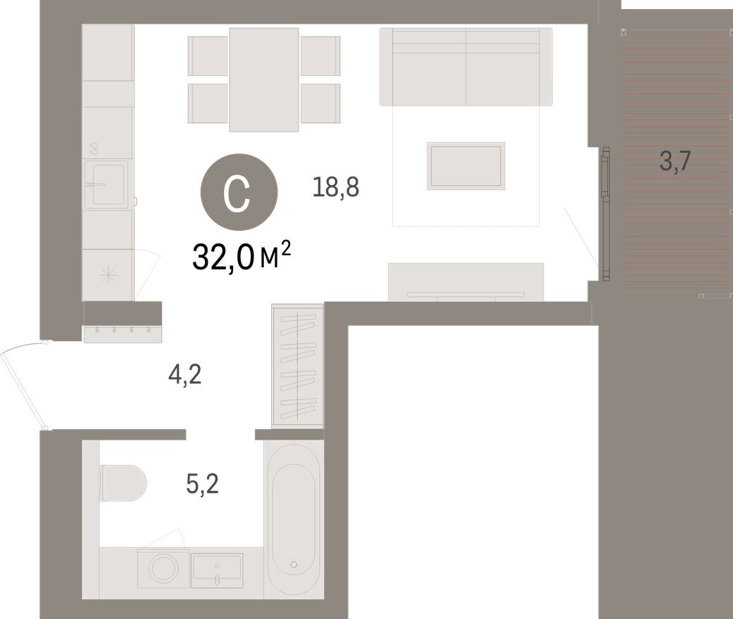 Планировка — Студия-квартира, 32.0 м²