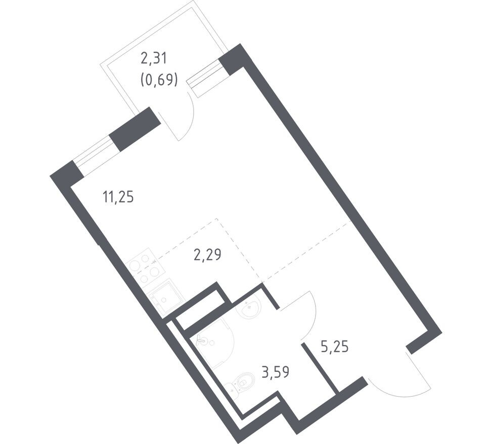 Студия-квартира, 23.1 м²
