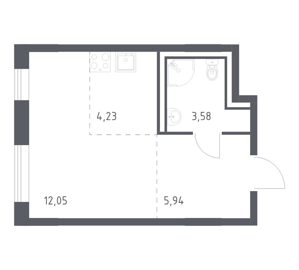 Студия-квартира, 25.8 м²