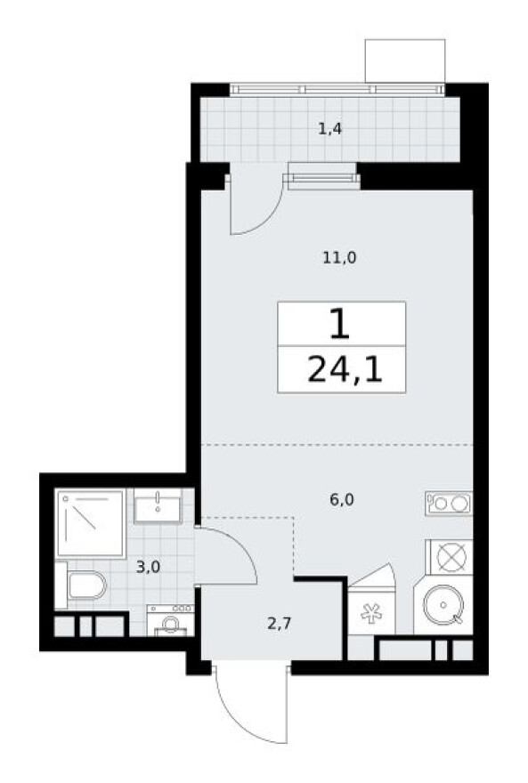 Планировка — Студия-квартира, 24.1 м²