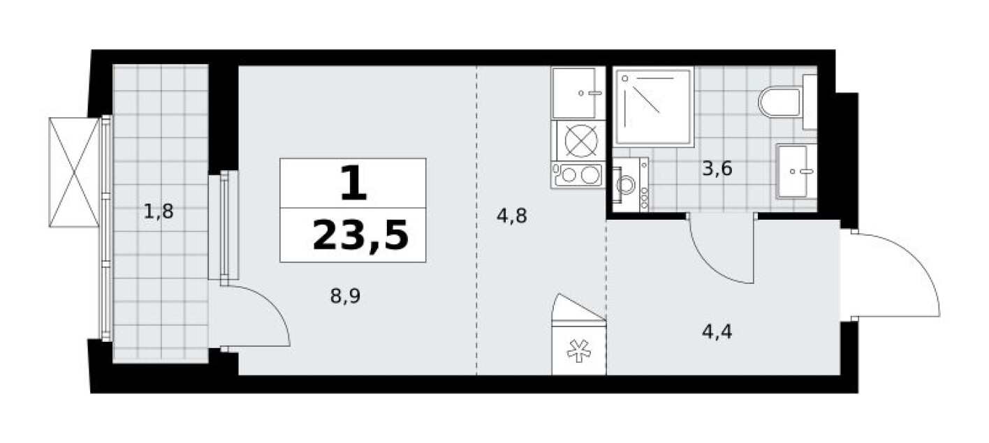 Планировка — Студия-квартира, 23.5 м²