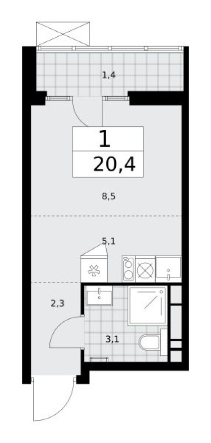 Планировка — Студия-квартира, 20.4 м²