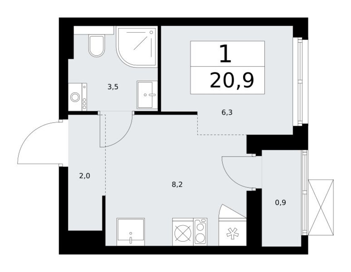 Планировка — Студия-квартира, 20.8 м²