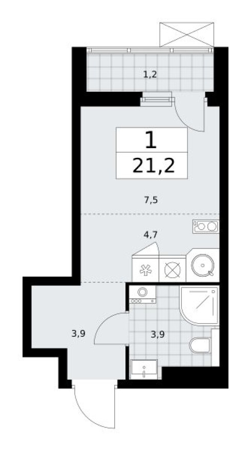Планировка — Студия-квартира, 21.2 м²