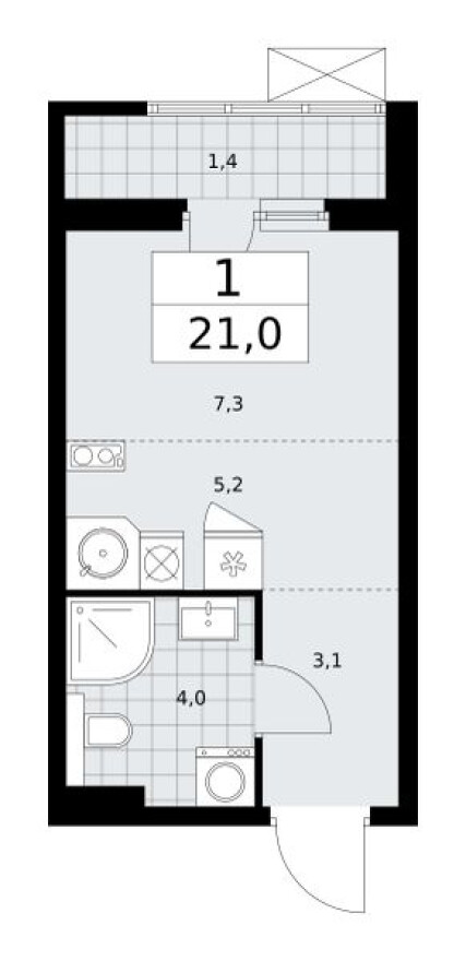 Планировка — Студия-квартира, 21.0 м²