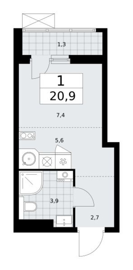 Планировка — Студия-квартира, 21.0 м²