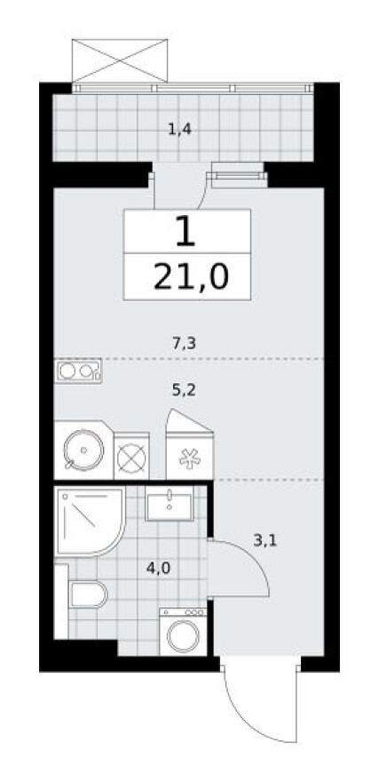 Планировка — Студия-квартира, 21.0 м²