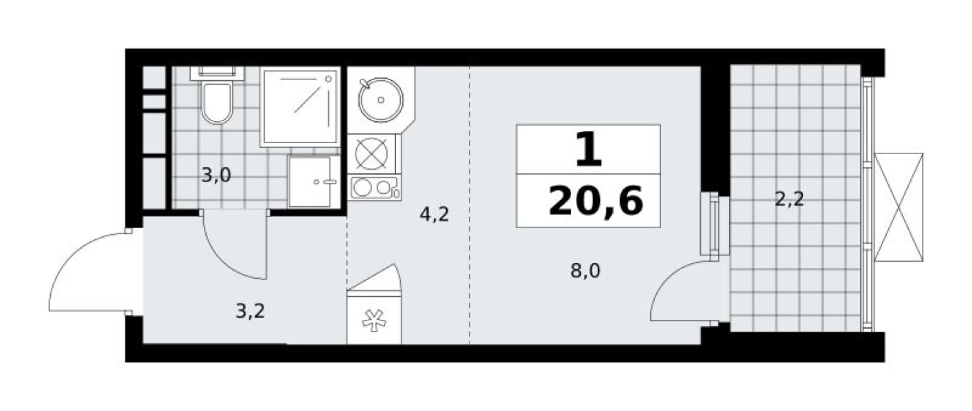 Планировка — Студия-квартира, 20.6 м²