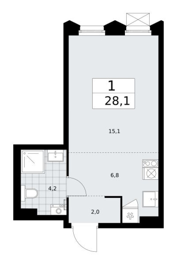 Планировка — Студия-квартира, 28.1 м²