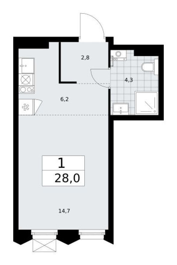 Планировка — Студия-квартира, 28.0 м²