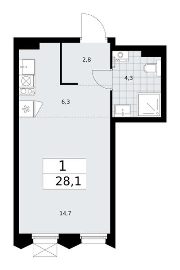 Планировка — Студия-квартира, 28.1 м²