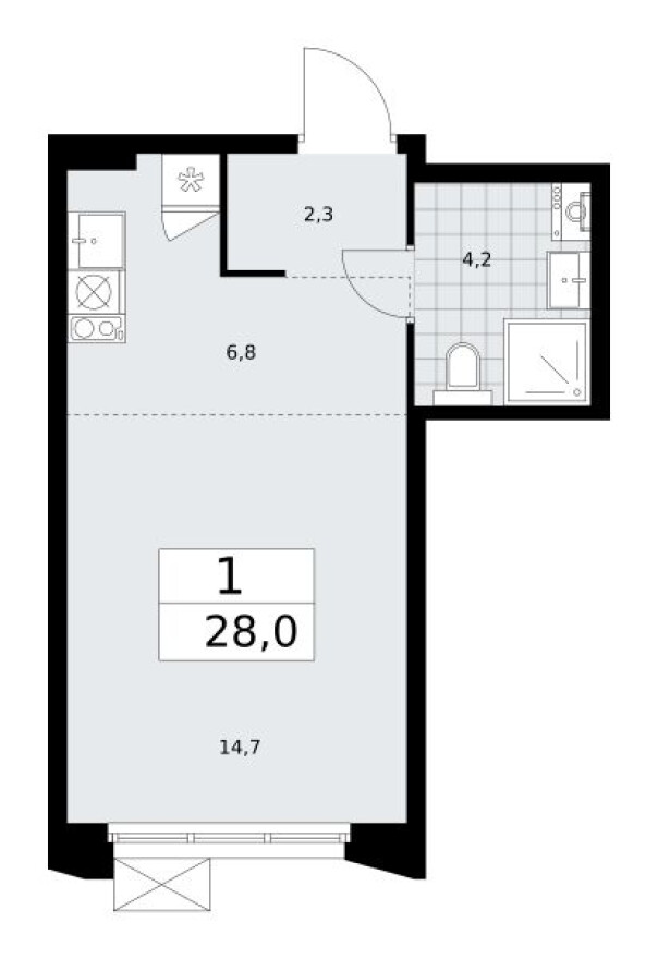 Планировка — Студия-квартира, 28.0 м²