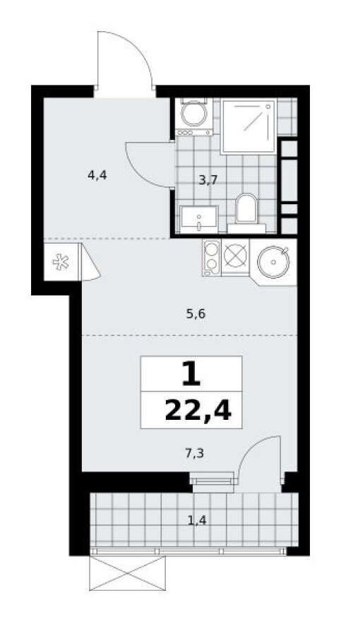 Планировка — Студия-квартира, 22.4 м²