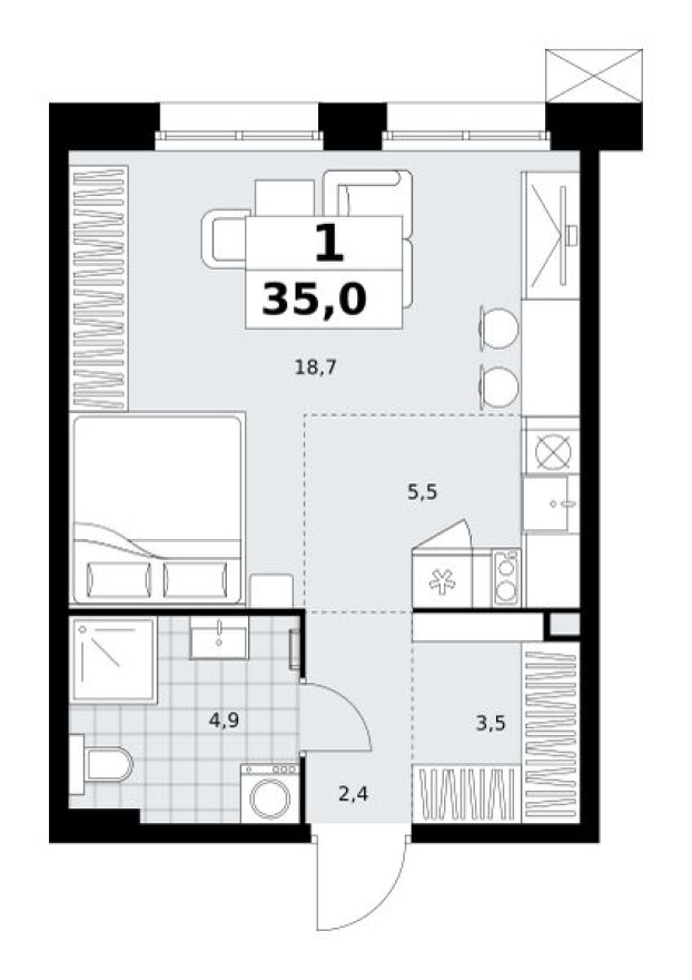 Планировка — Студия-квартира, 35.0 м²