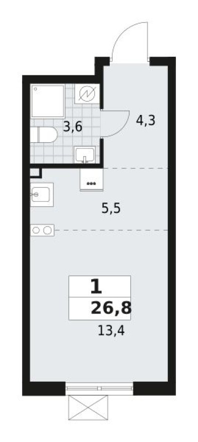 Планировка — Студия-квартира, 26.8 м²