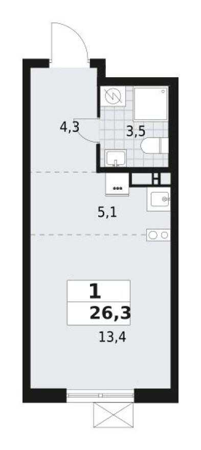 Планировка — Студия-квартира, 26.3 м²