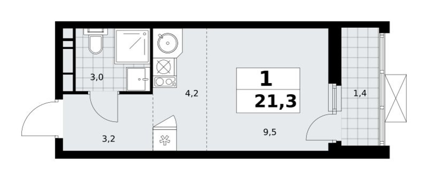 Планировка — Студия-квартира, 21.3 м²