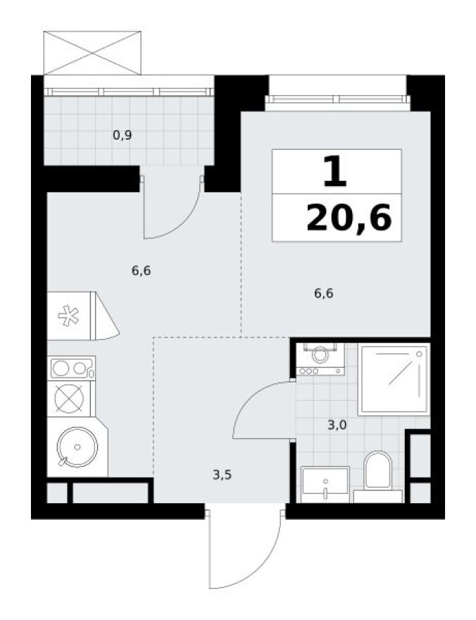 Планировка — Студия-квартира, 20.6 м²