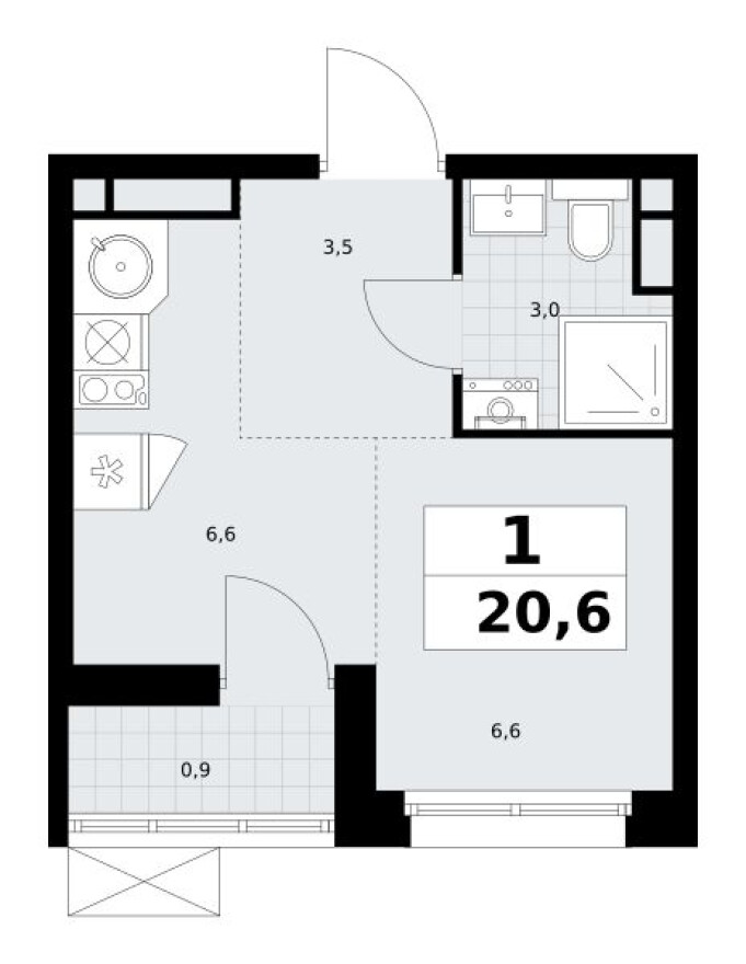 Планировка — Студия-квартира, 20.6 м²