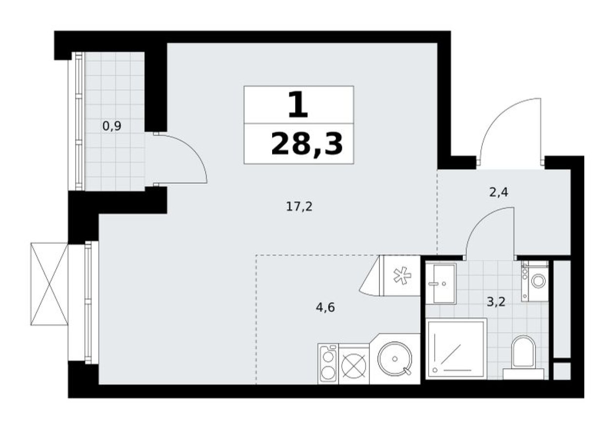 Планировка — Студия-квартира, 28.3 м²