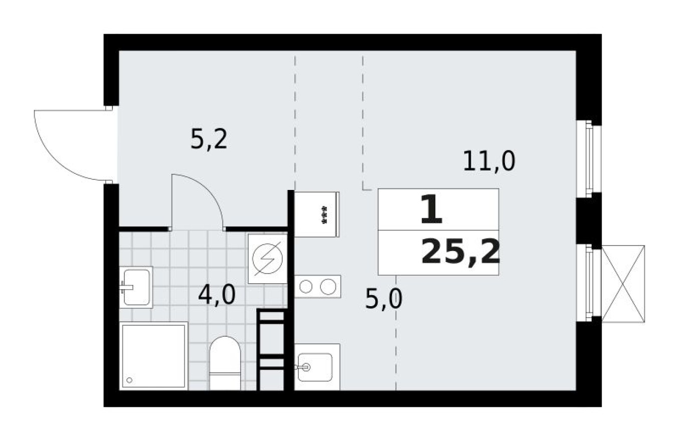 Планировка — Студия-квартира, 25.2 м²