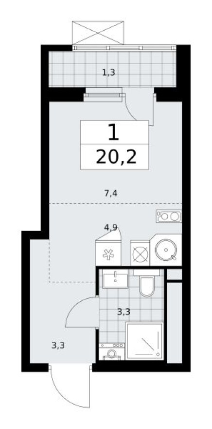 Планировка — Студия-квартира, 20.2 м²