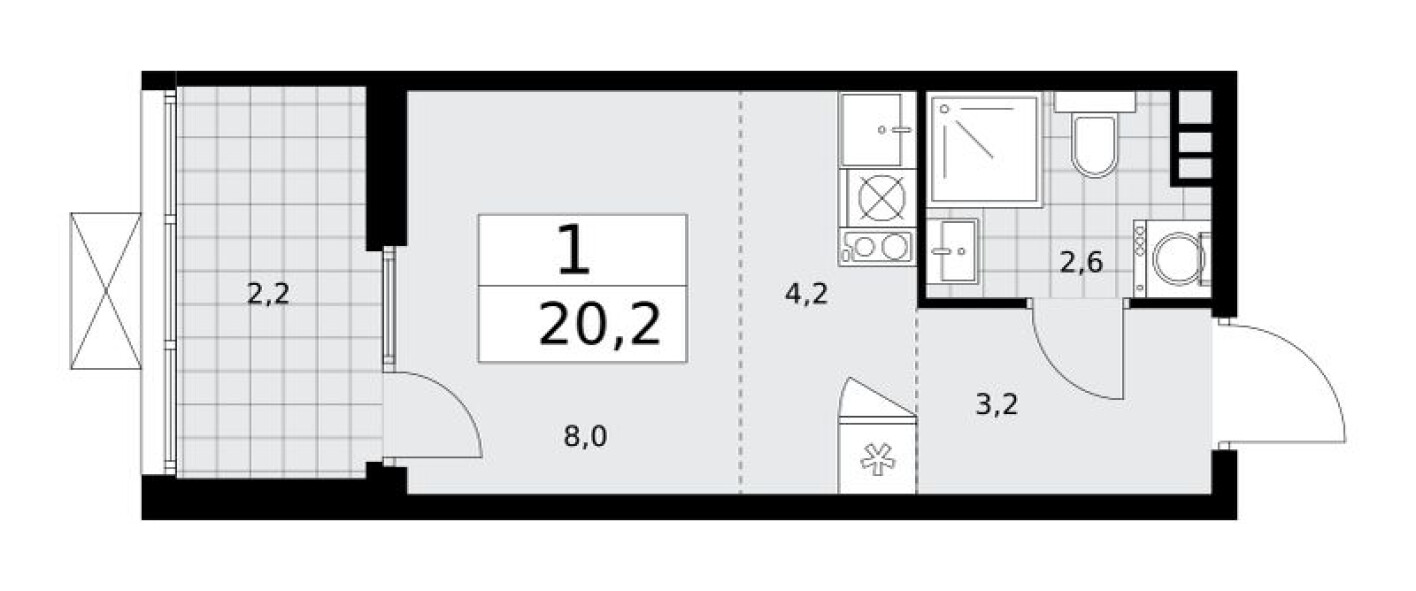 Планировка — Студия-квартира, 20.2 м²