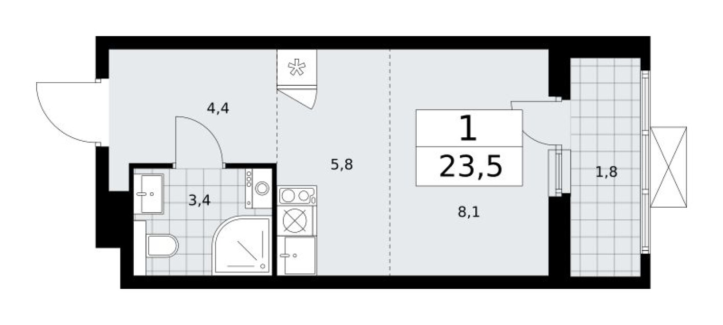 Планировка — Студия-квартира, 23.4 м²