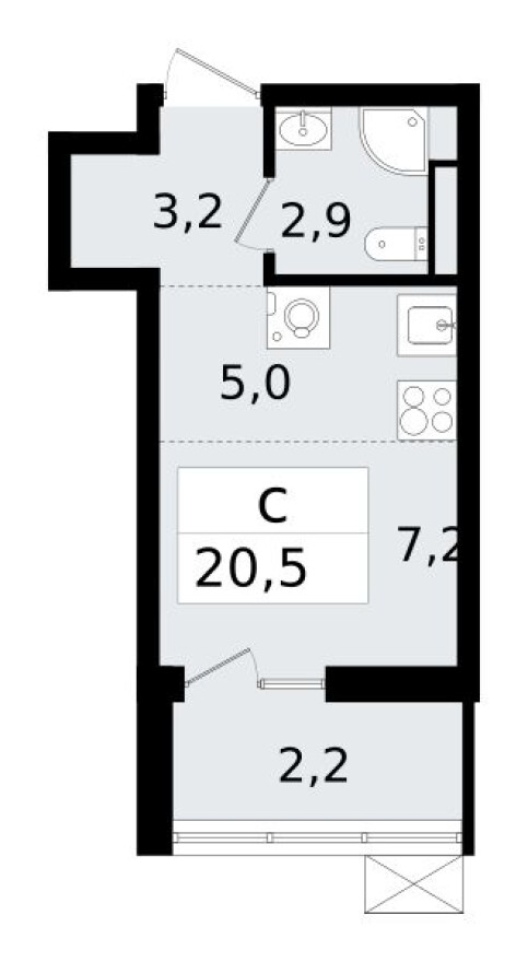 Планировка — Студия-квартира, 20.6 м²